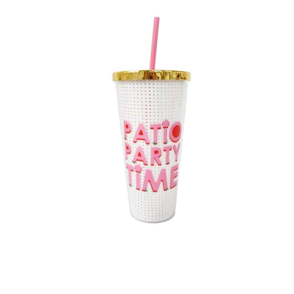 NEW PACKED PARTY patio party tumbler in pink, white